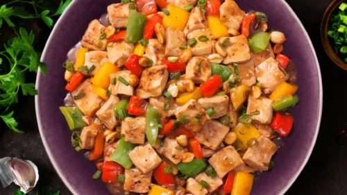 Frango xadrez vegano