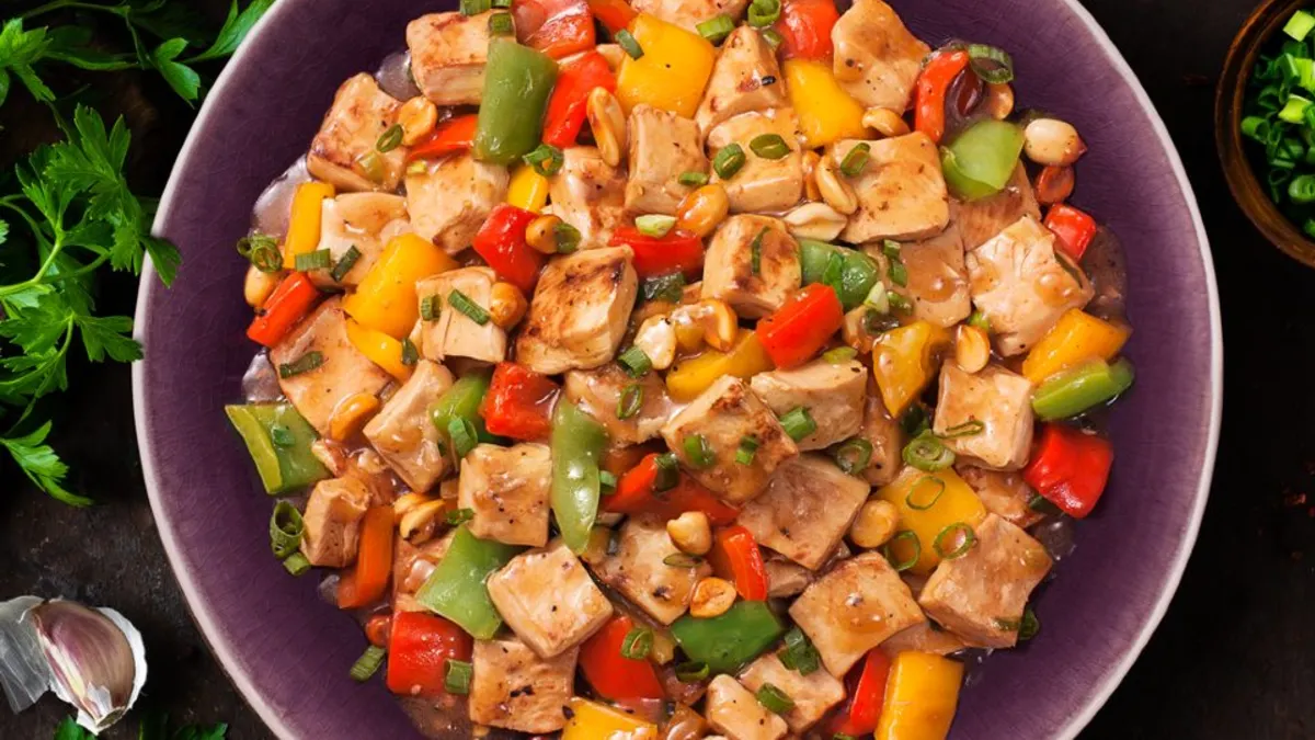 Frango xadrez vegano