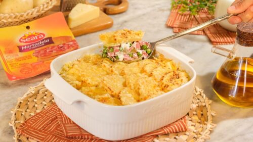 Gratinado de Batata com Mortadela