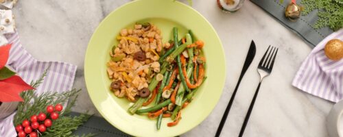 Lascas de Bacalhau Vegetal com Salada de Vagens