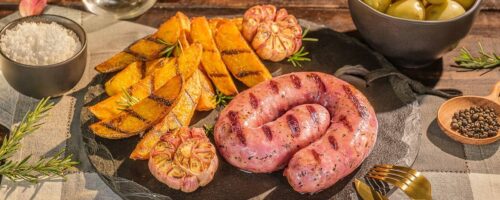 Linguiça Assada com Batata na Churrasqueira