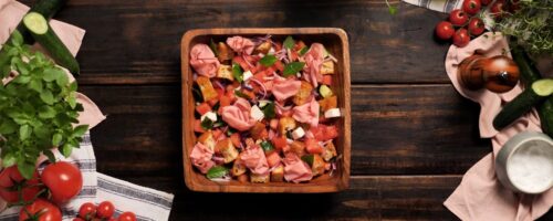 Mortadela Defumada com Panzanella de Melancia