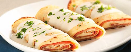 Panqueca de Mortadela ao Molho Branco