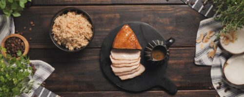 Picanha Suína com Arroz de Coco Queimado