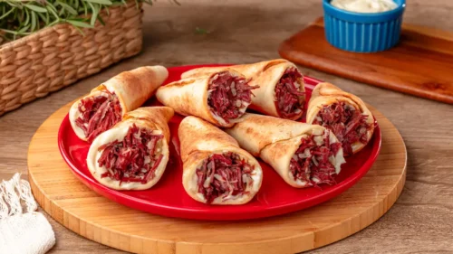 Pizza cone de carne seca com requeijão