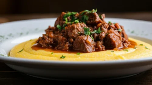 Polenta com Ragú de Filé Mignon Suíno