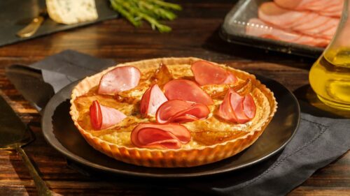 Quiche de Lombo Canadense com Gorgonzola e Pera