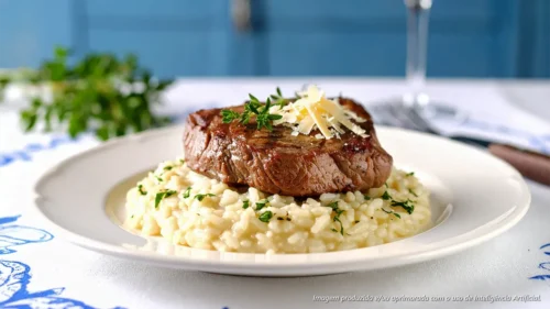 Aranha da alcatra com risoto de limão siciliano e raspas de parmesão