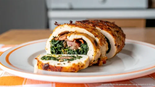Roulade de frango com espinafre
