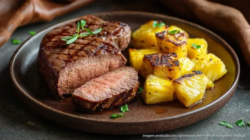 Filé mignon com abacaxi grelhado