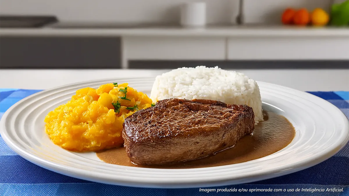 Picanha assada com purê de abóbora