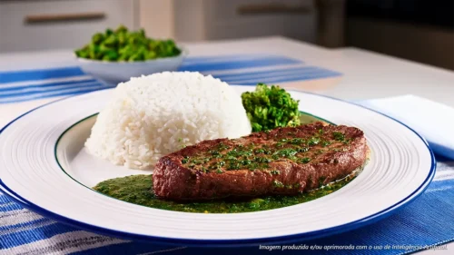 Picanha com molho chimichurri e arroz branco