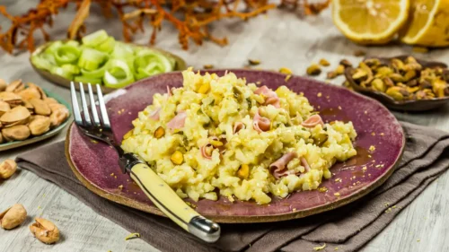 Risoto de Mortadela Italiana com Pistache e Alho-Poró