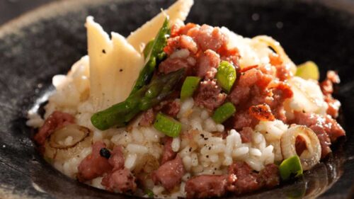 Risoto de Linguiça de Pernil com Aspargos