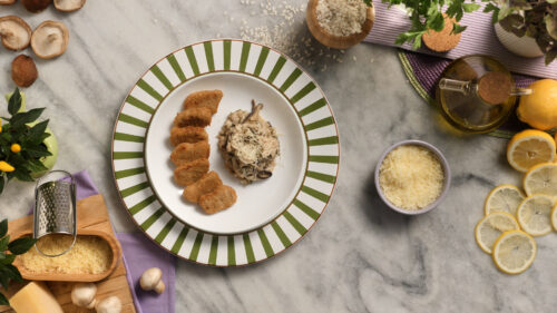 Risoto de Shitake com Empanado Vegetal