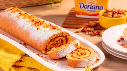 Rocambole de Doce de Leite e Amendoim