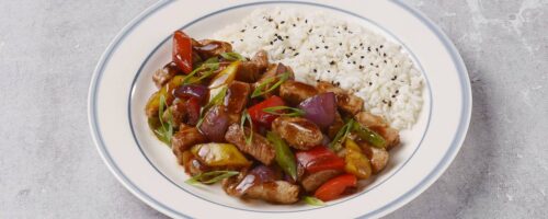 Filé Mignon Suíno Xadrez com Arroz Branco